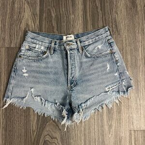 Agolde Light Blue Distressed Denim Shorts